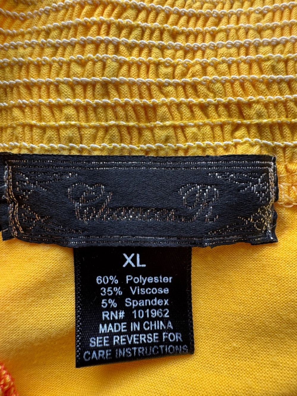 CHANCES R Yellow Off Shoulder Smocked Embroidered Top Size XL - Picture 5 of 6